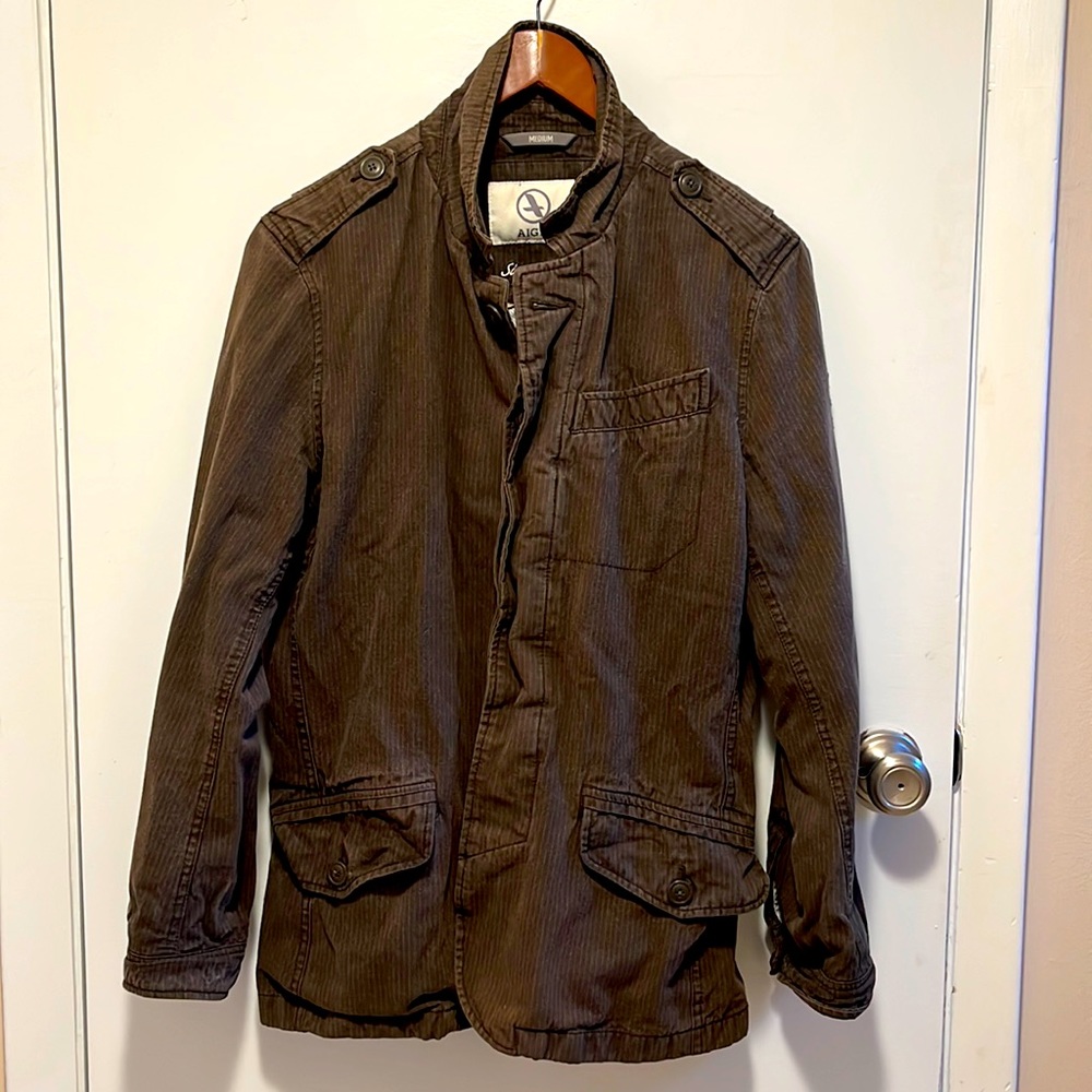 Aigle military style brown pinstripe jacket Medium